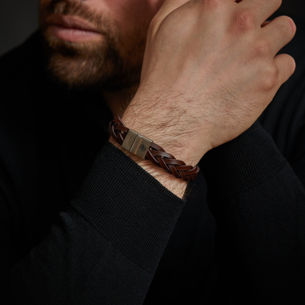 Rebel & Rose Full Metal Leather 15mm Armband RR-M0037-S – Geen Steen