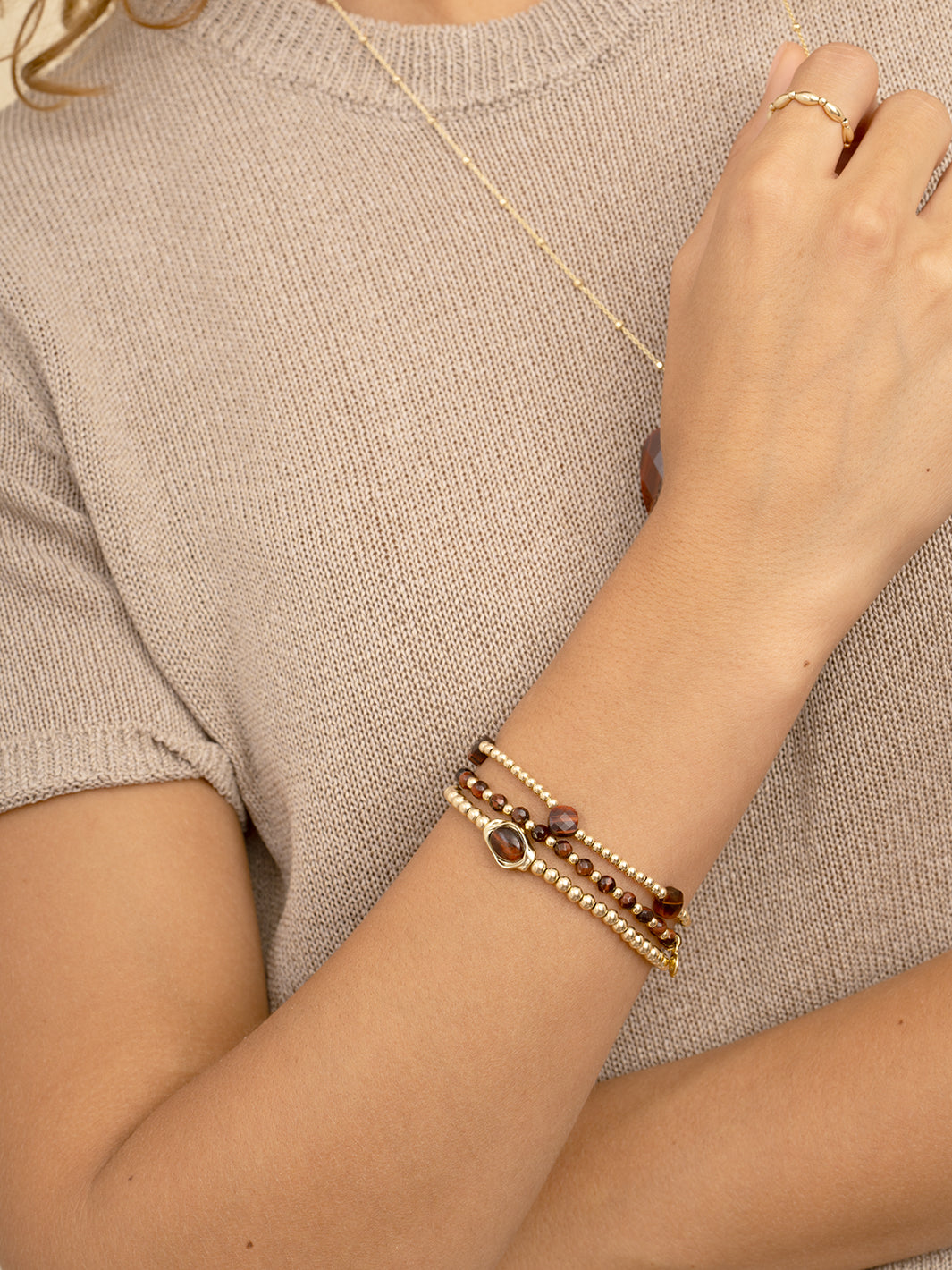 Sparkling Jewels Armband Cushion Cut 3mm Rode Tijgeroog SB-G-3MM-CC-G15 Goudkleurig
