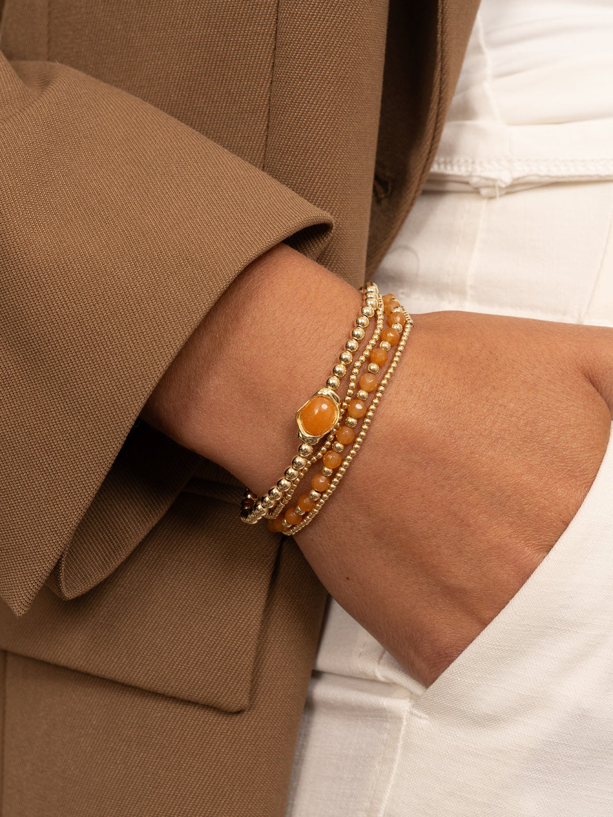 Sparkling Jewels Armband Aventurijn SB-G-4MM-FLG28 Goudkleurig