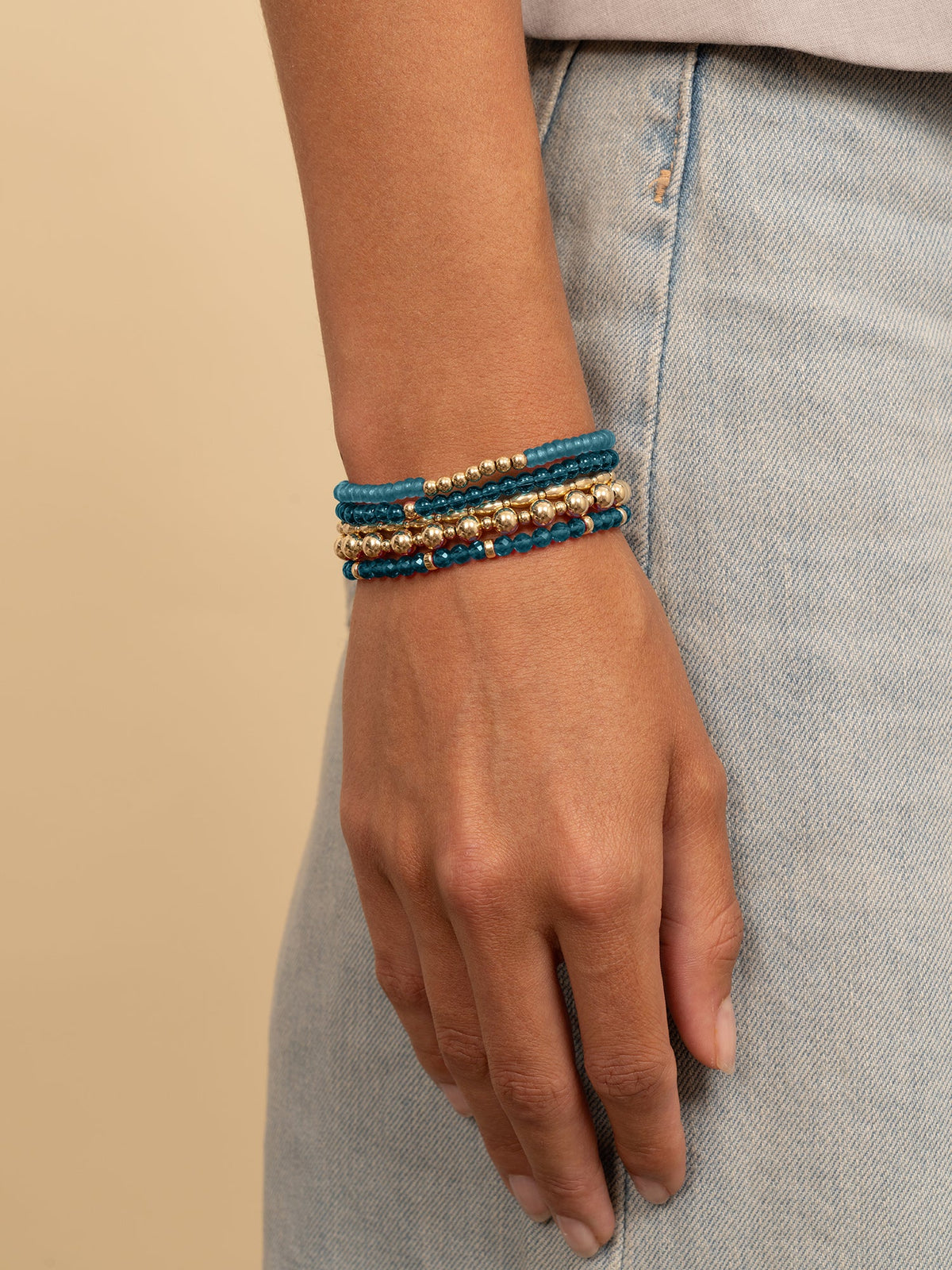 Sparkling Jewels Armband Turkoois SB-G-4MM-RLI-G70 Goudkleurig