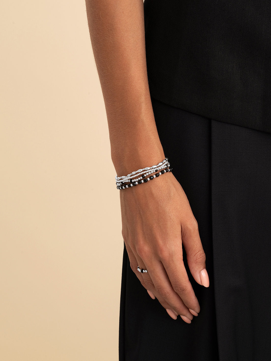 Sparkling Jewels Armband Onyx SB-GEM07-3MM-MIX Zilverkleurig