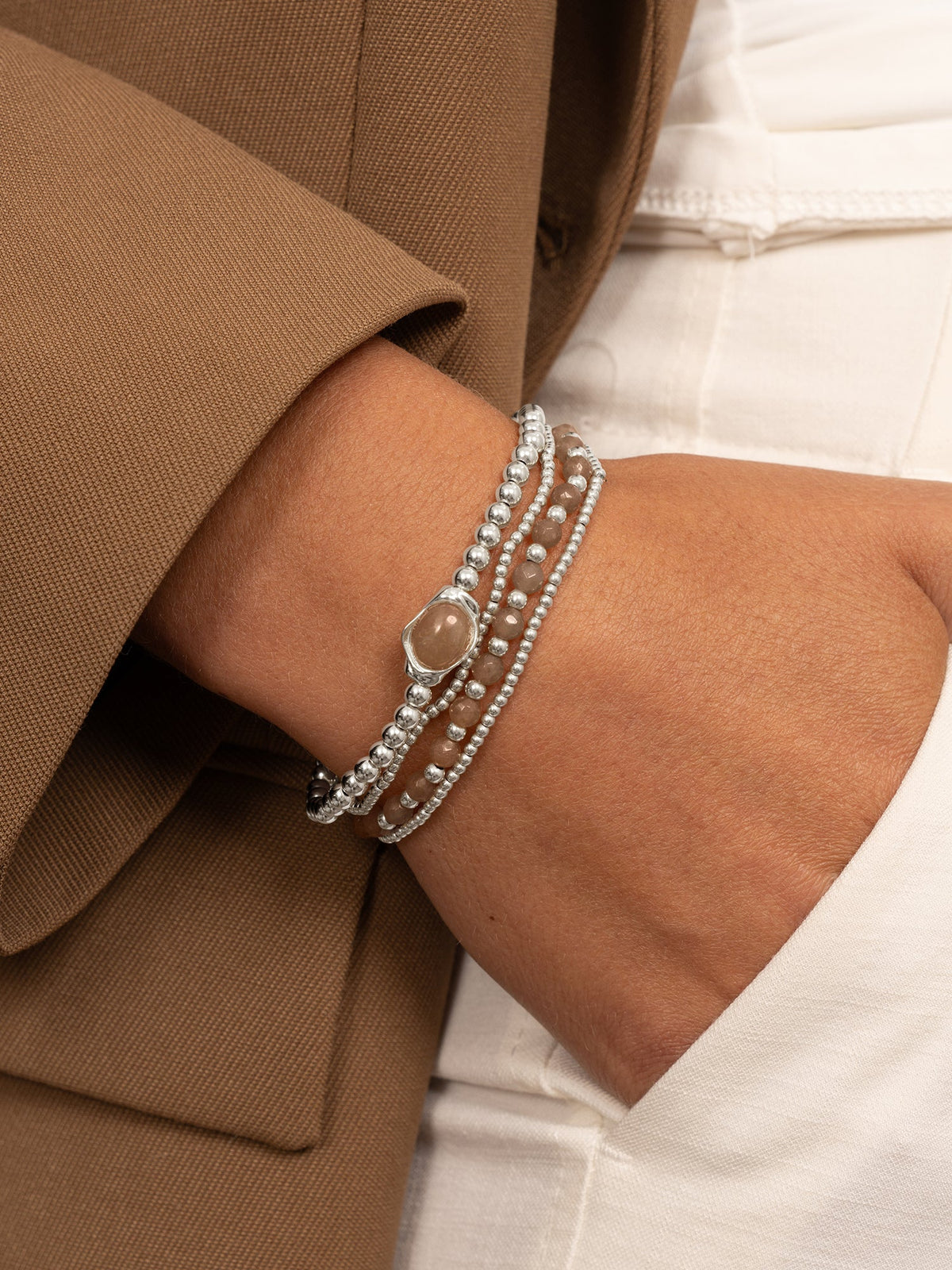 Sparkling Jewels Armband Rookkwarts SB-GEM23-3MM-MIX Zilverkleurig