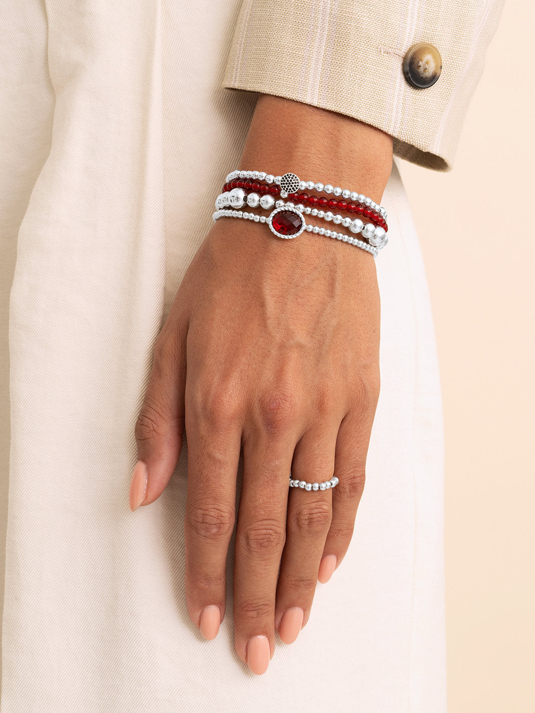 Sparkling Jewels Armband Rubinkwarts SB-GEM50-ADD-4MM Zilverkleurig