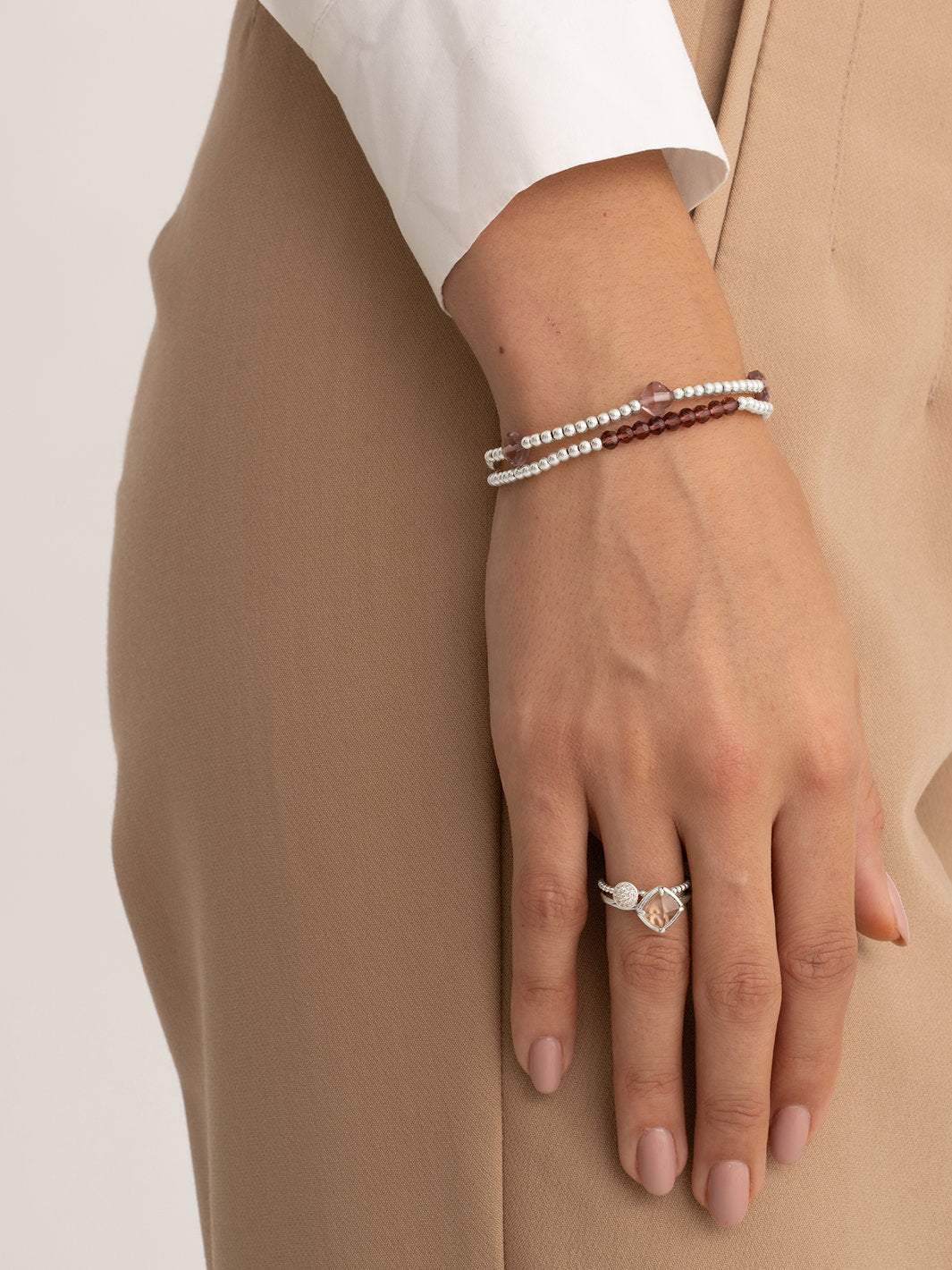 Sparkling Jewels Armband Aubergine kwarts Universe 3mm SB-GEM59-3MM-LINE Zilverkleurig