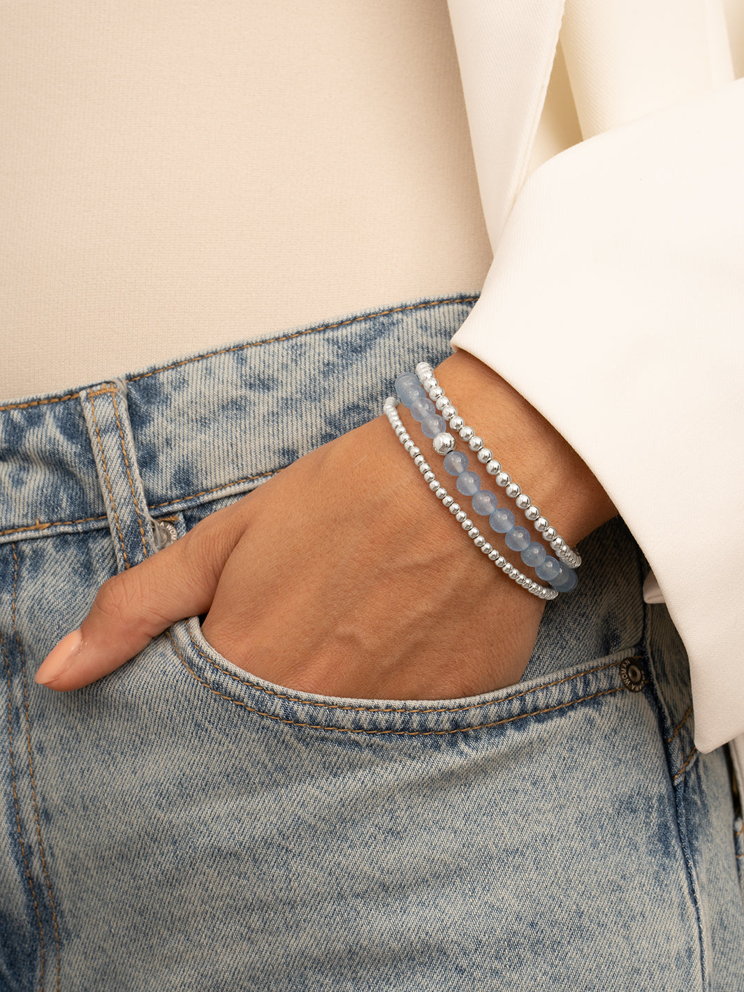 Sparkling Jewels Armband Saturn Large 6mm Ice Blue Kwarts SB-GEM72-ADD-6MM Zilverkleurig