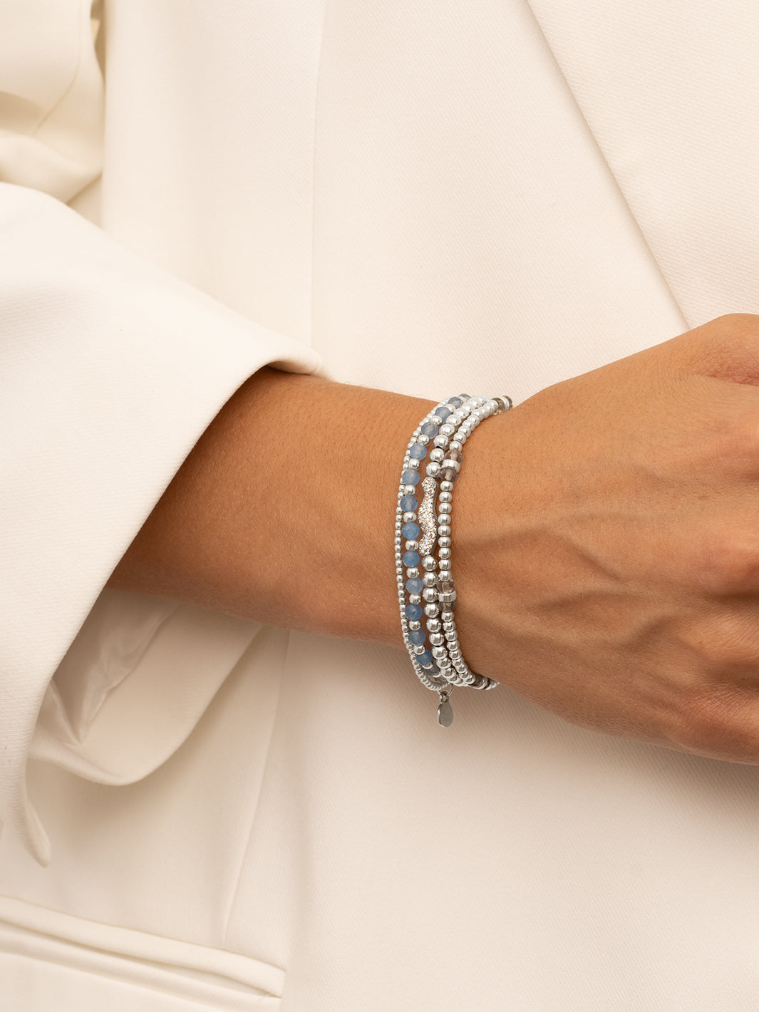 Sparkling Jewels Armband Double Reverse Roundel Ice Blue Kwarts SB-GEM72-MIX-DBFCTRDL Zilverkleurig