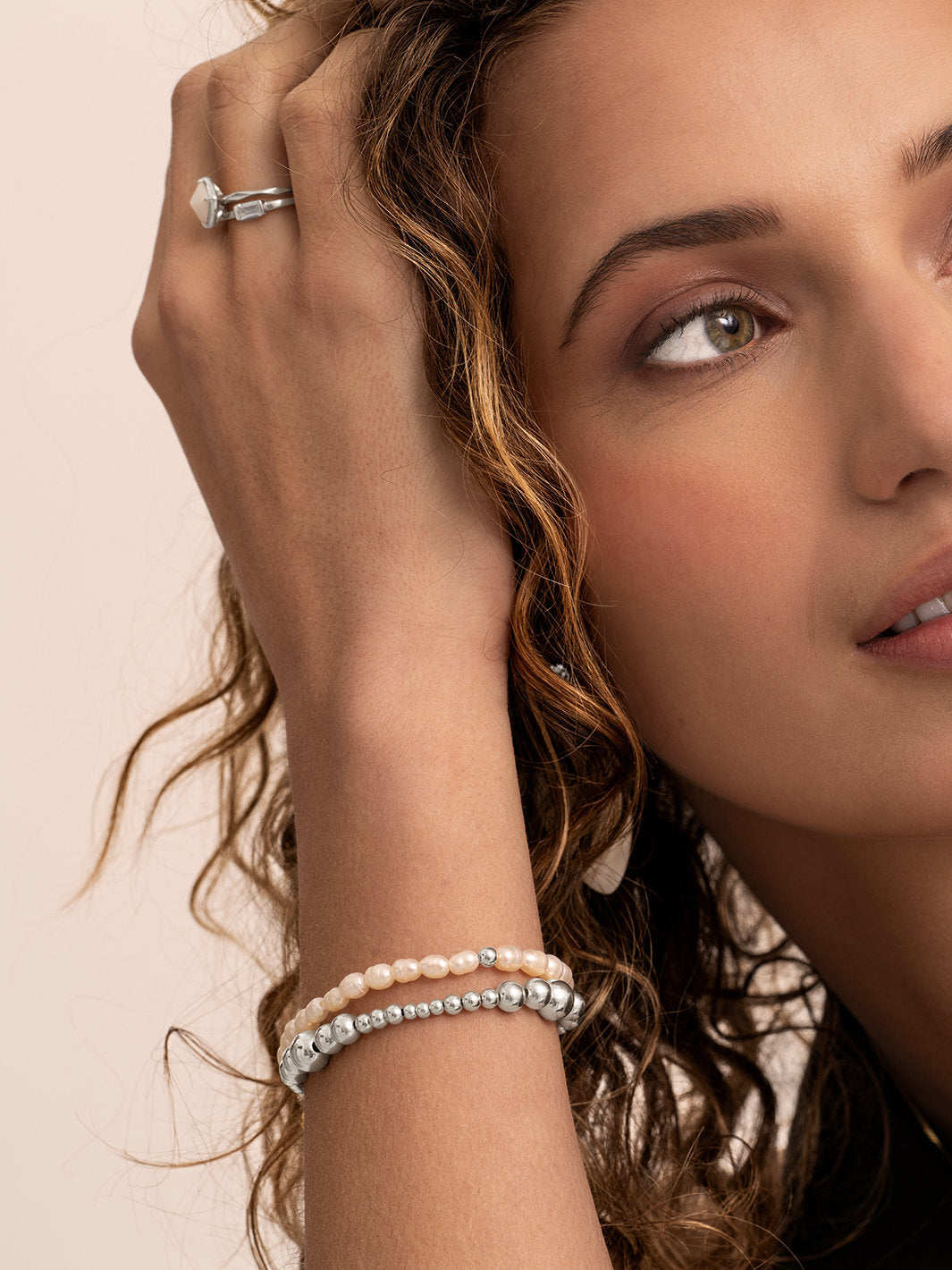 Sparkling Jewels Armband Parel SB-PEARL-ADD-4MM Zilverkleurig