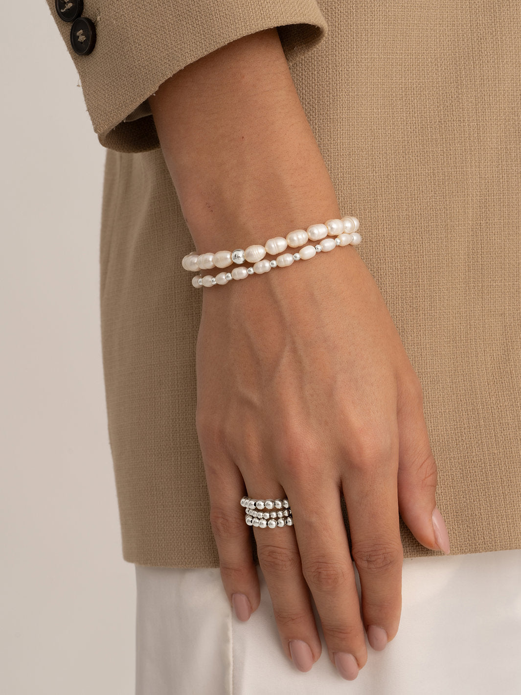 Sparkling Jewels Armband Parel SB-PEARL-ADD-6MM Zilverkleurig