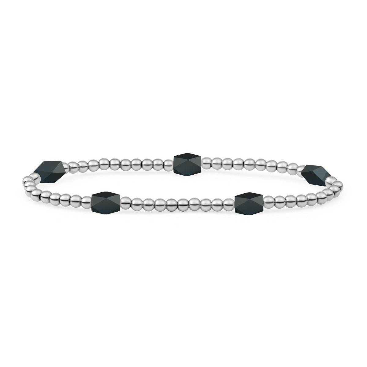 Sparkling Jewels - Armband: Onyx 3mm Reverse Edge Mix silver - SB-S-3MM-BAR-G07, exclusief en kwalitatief hoogwaardig. Ontdek nu!