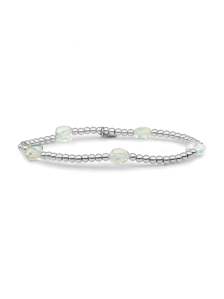 Sparkling Jewels armband Opalite Cushion Cut Beads - Silver SB-S-3MM-CC-G14 - PansiteNederland.nl