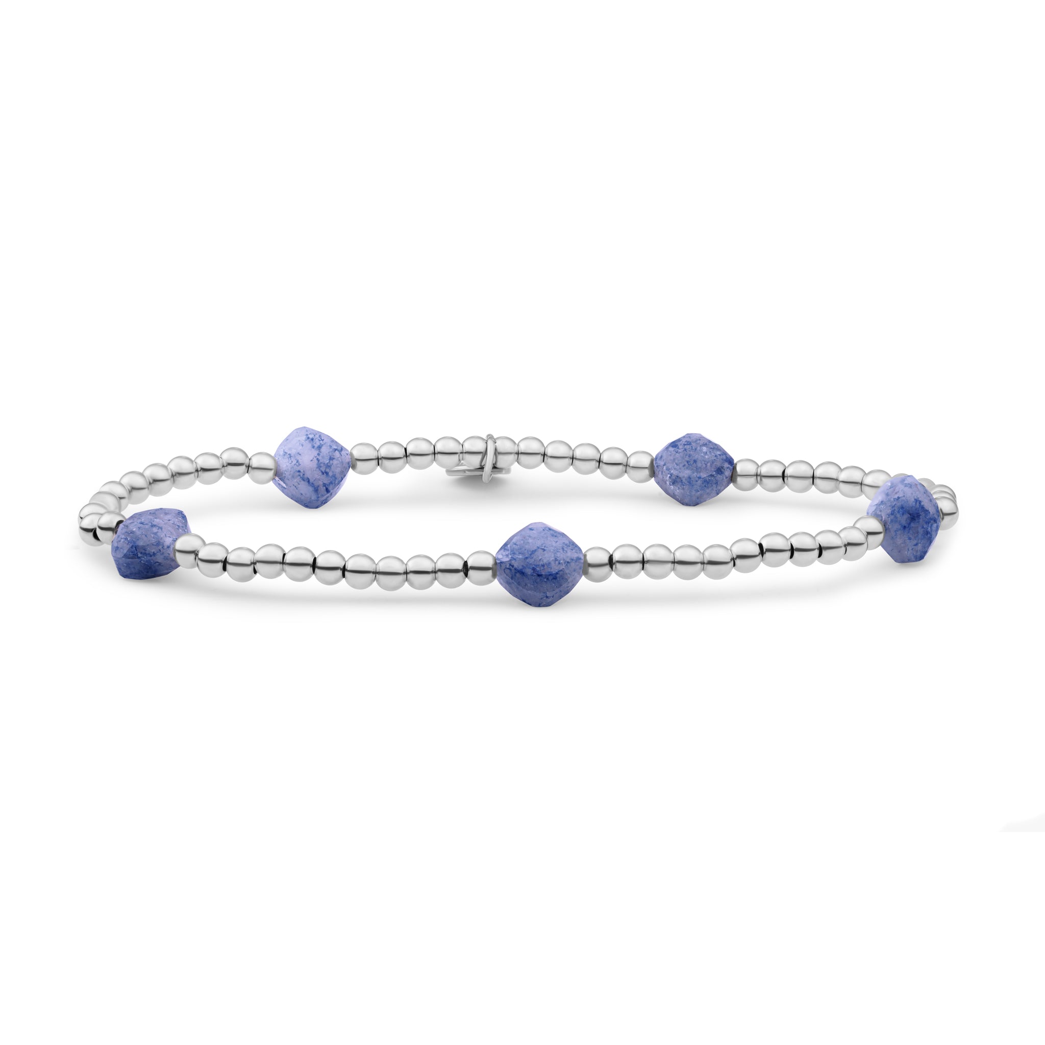 Sparkling Jewels Armband Blauwe aventurijn Beads SB-S-3MM-CC-G37 Zilverkleurig