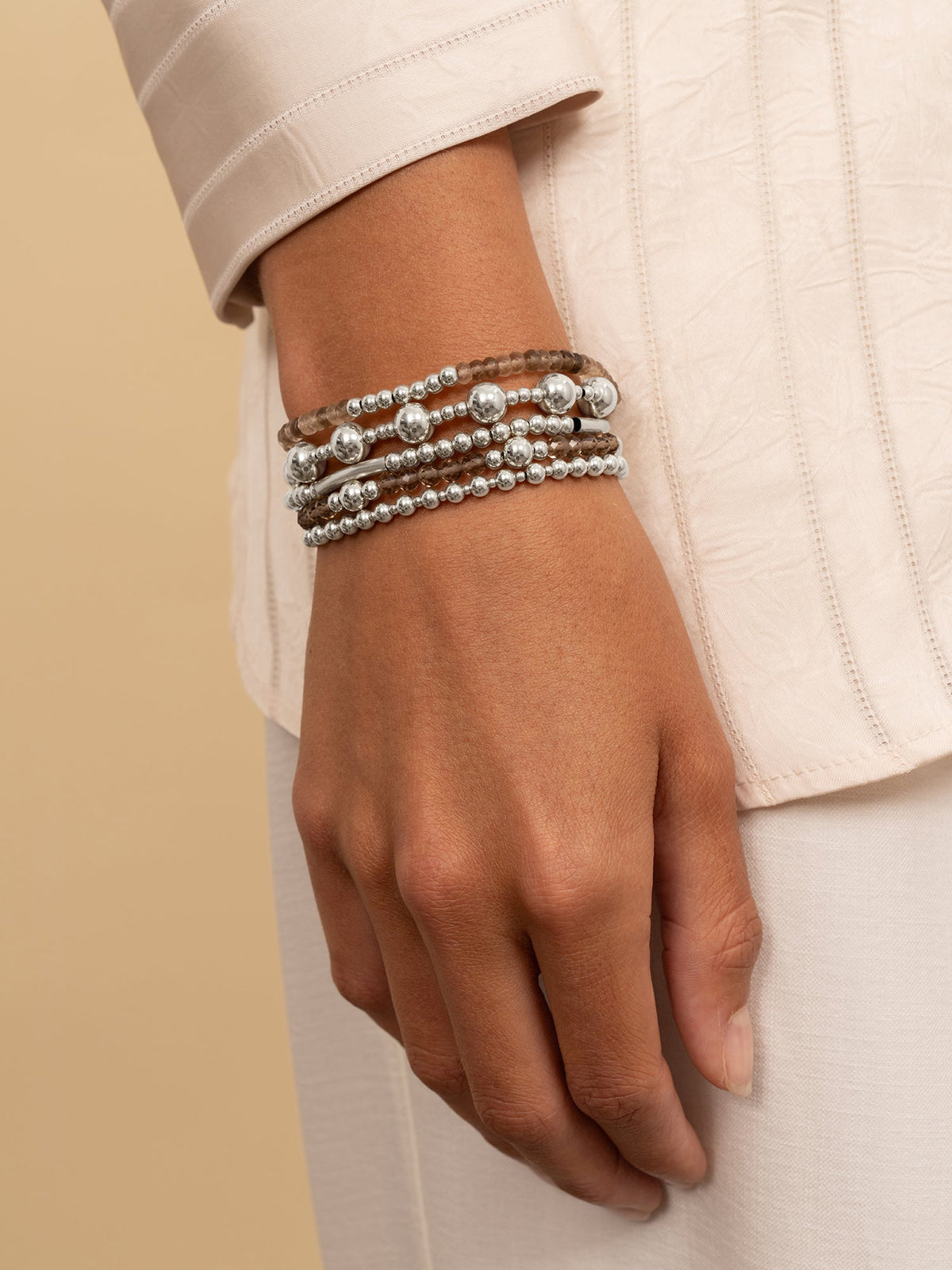 Sparkling Jewels Armband Rookkwarts SB-S-4MM-RLI-G23 Zilverkleurig