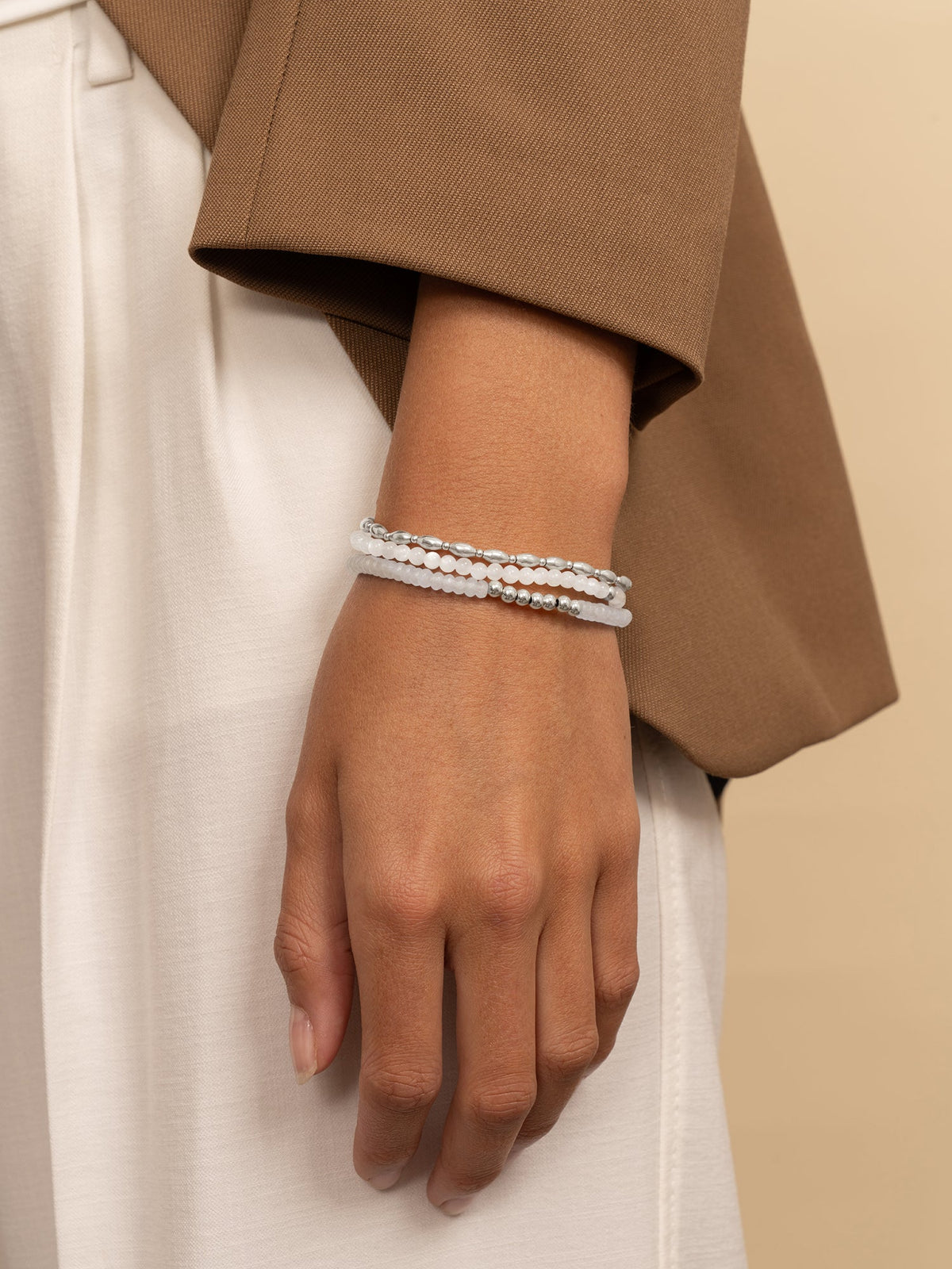 Sparkling Jewels Armband Maansteen SB-S-4MM-RLI-G54 Zilverkleurig