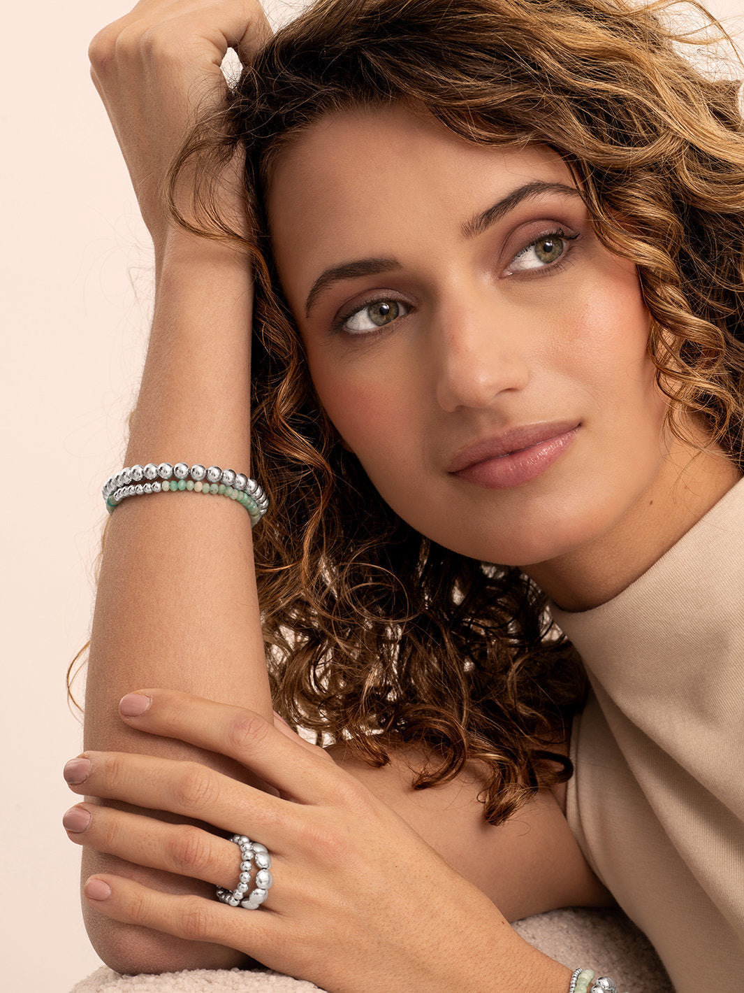 Sparkling Jewels Armband Amazoniet SB-S-4MM-RLI-G57 Zilverkleurig