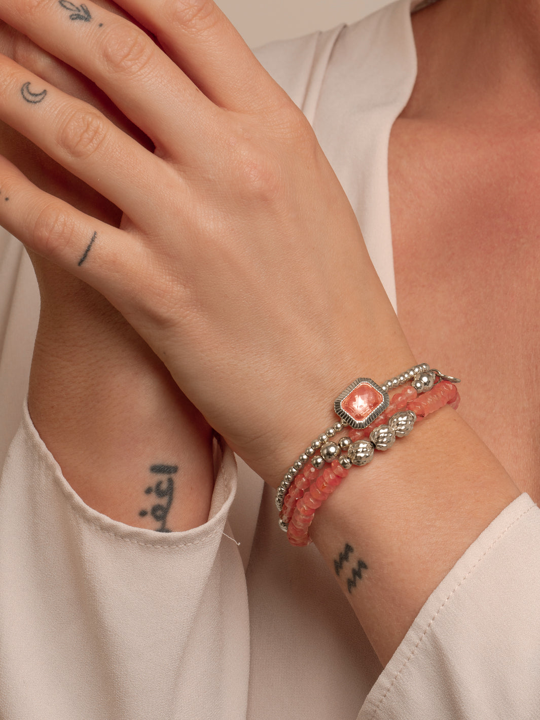 Sparkling Jewels Armband | Cherry Quartz 6mm fuse beads | silver SB-S-6MM-FUSE-G25 - PansiteNederland.nl