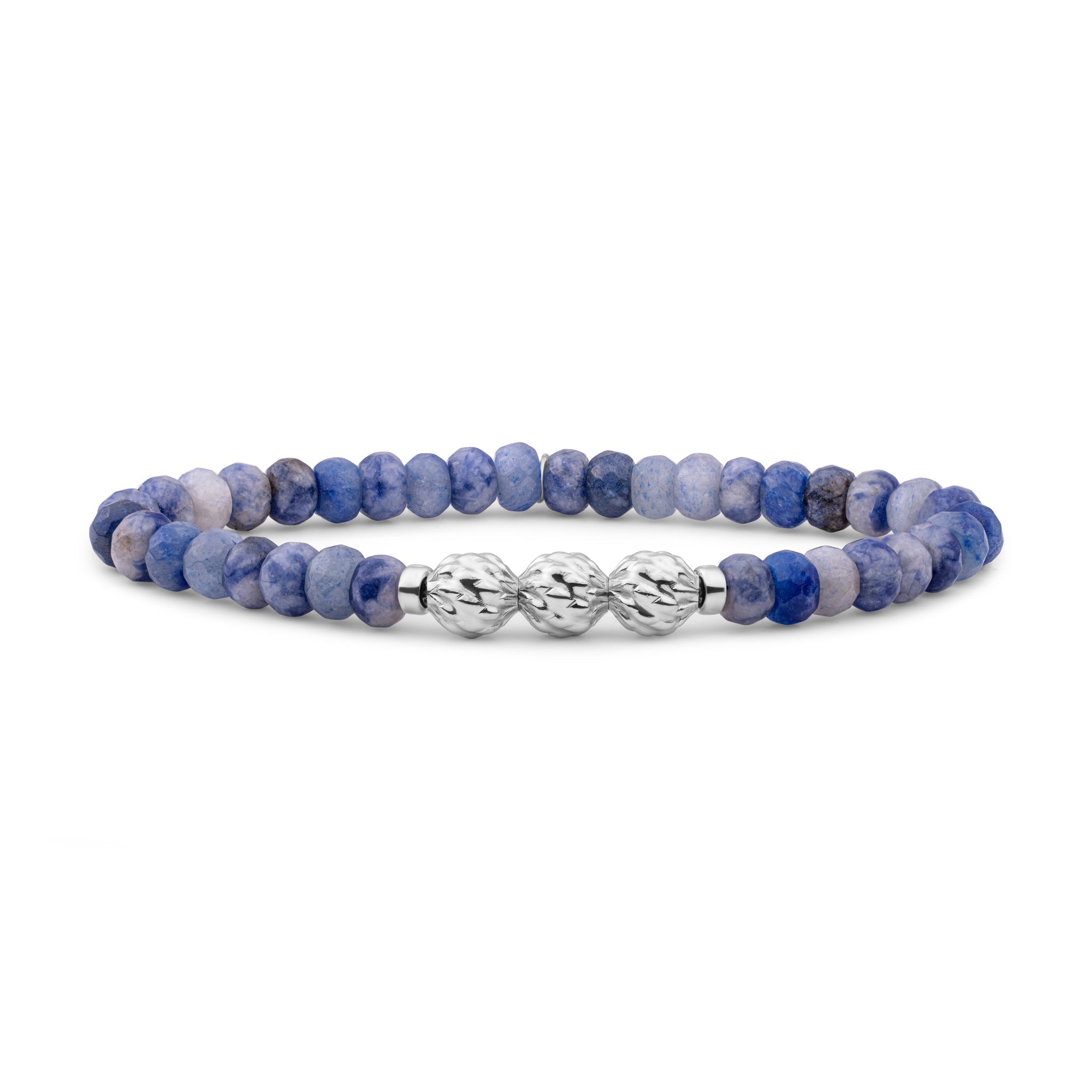 Sparkling Jewels Armband Blue Aventurin 6mm fuse beads SB-S-6MM-FUSE-G37 Zilverkleurig
