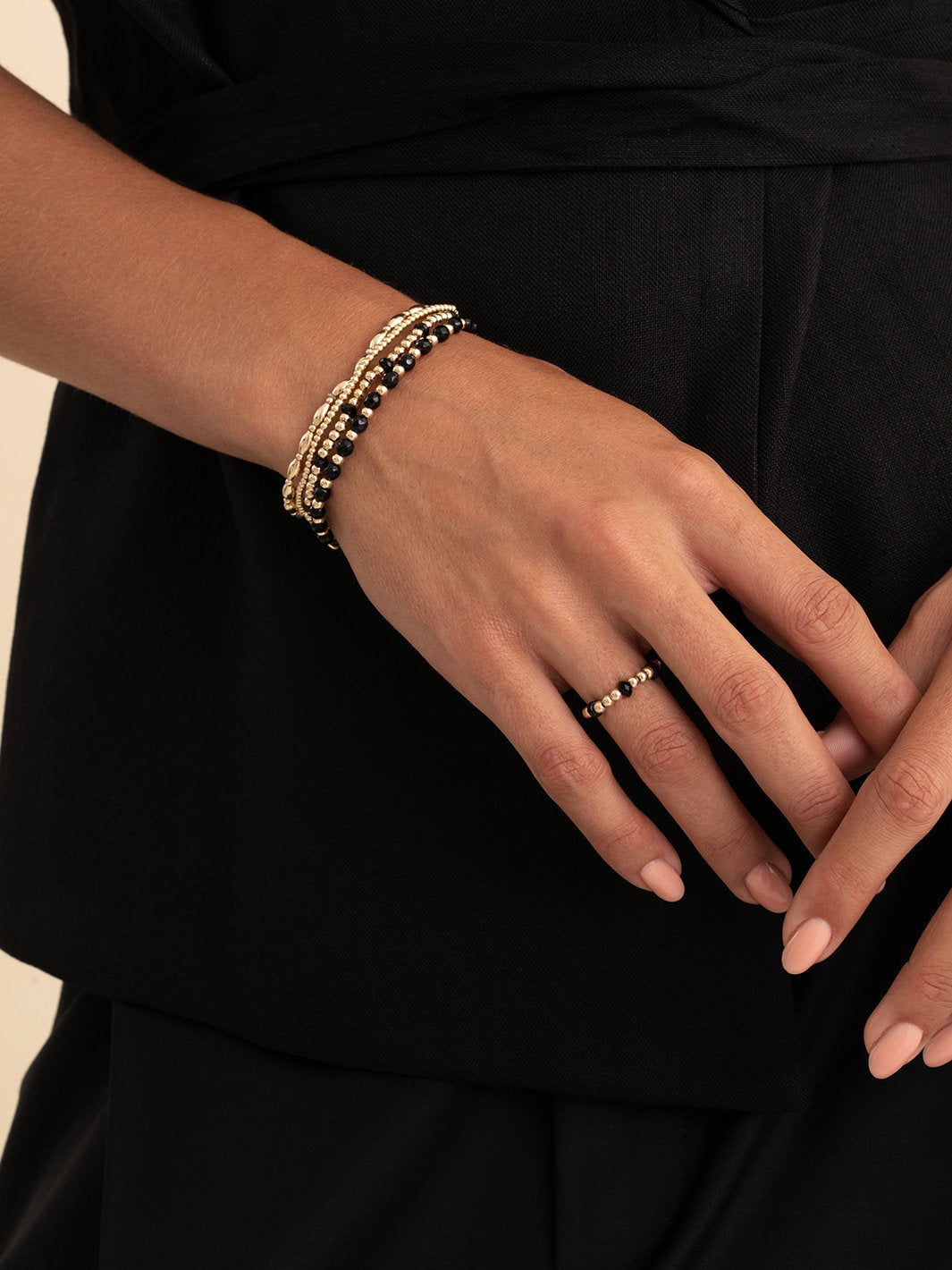 Sparkling Jewels Armband Onyx SBG-GEM07-3MM-MIX Goudkleurig