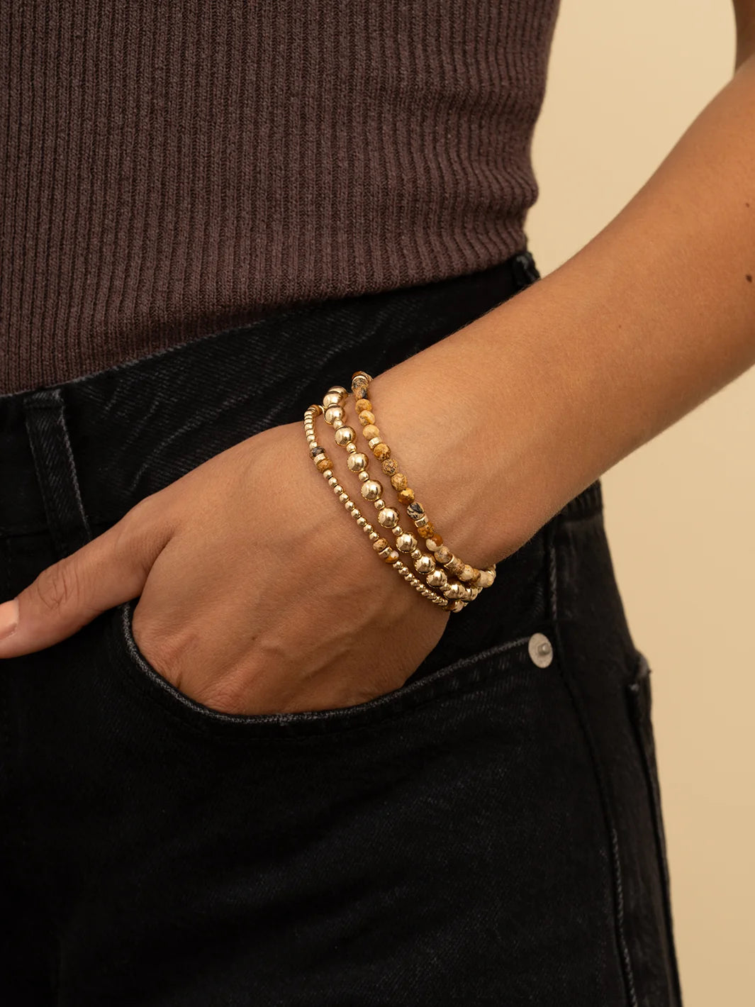 Sparkling Jewels Armband Double Reverse Roundel Landschapsjaspis SBG-GEM22-MIX-DBFCTRDL Goudkleurig