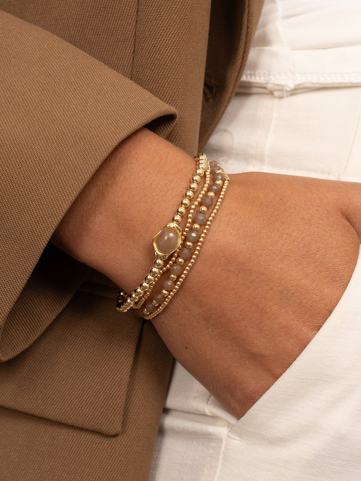 Sparkling Jewels Armband Rookkwarts SBG-GEM23-3MM-MIX Goudkleurig