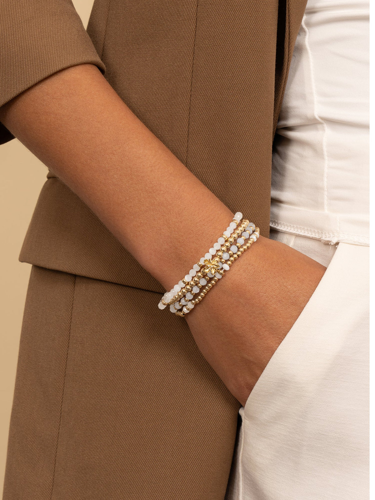Sparkling Jewels Armband Maansteen SBG-GEM54-3MM-MIX Goudkleurig