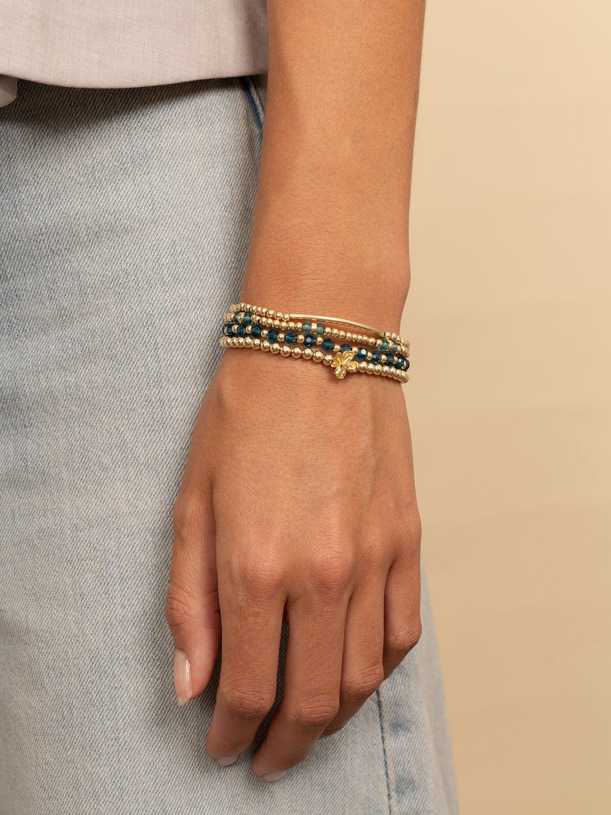 Sparkling Jewels Armband Turkoois SBG-GEM70-3MM-MIX Goudkleurig
