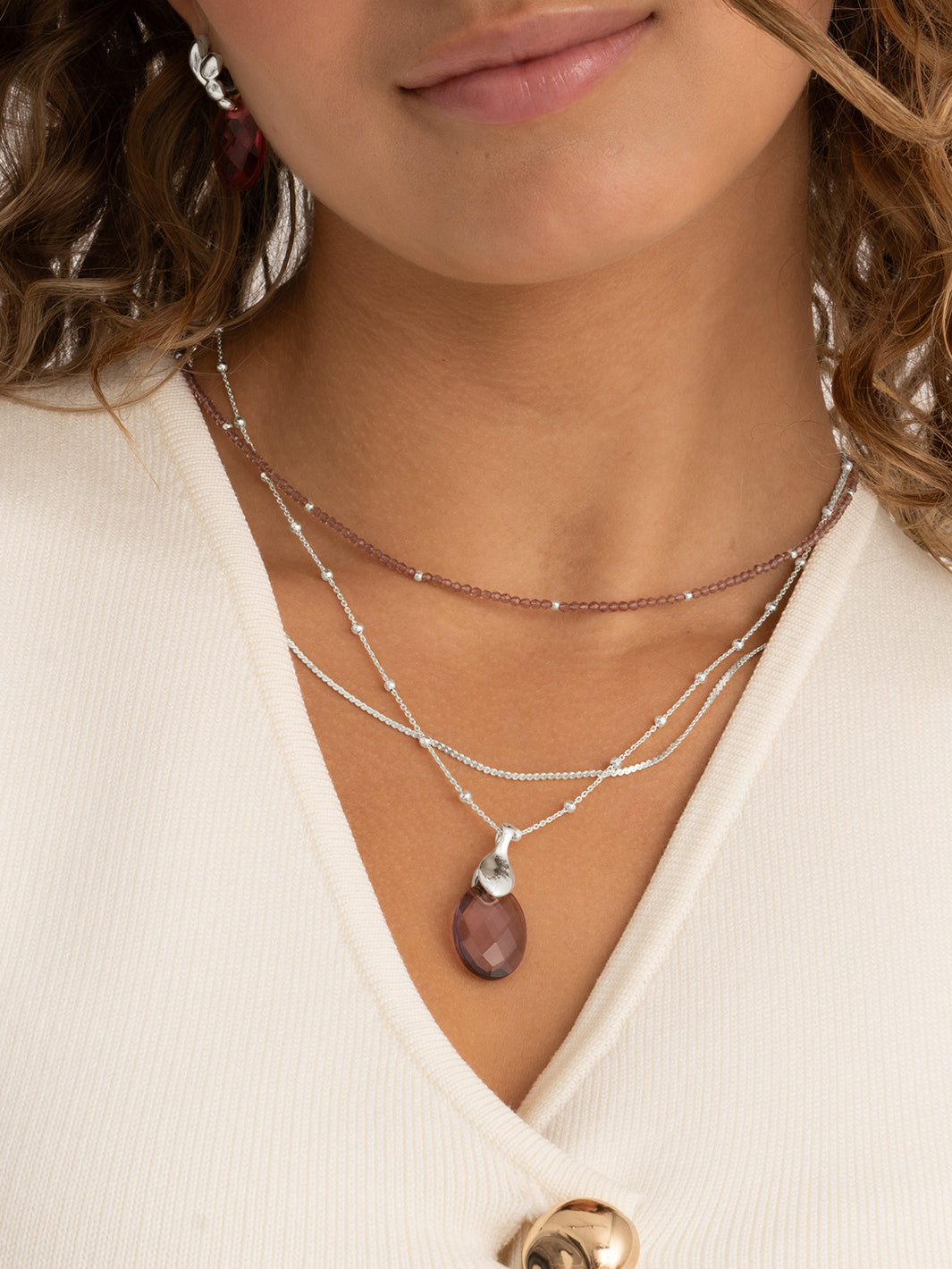Sparkling Jewels ketting 2mm Purpl Pink Quartz Silver - 42cm +2cm NLK04S-G59 - PansiteNederland.nl