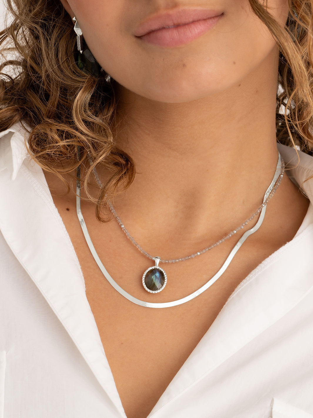 Sparkling Jewels ketting 2mm Labradorite Silver - 42cm +2cm NLK04S-G18