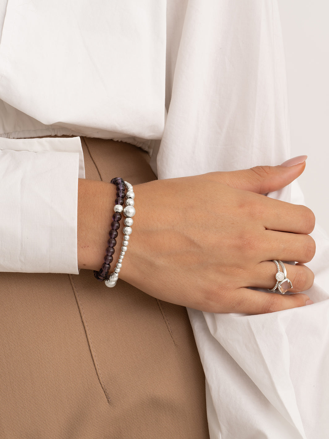 Sparkling Lewels armband Aubergine Quartz Saturn large - Silver - 6mm SB-GEM59-ADD-6MM - PansiteNederland.nl