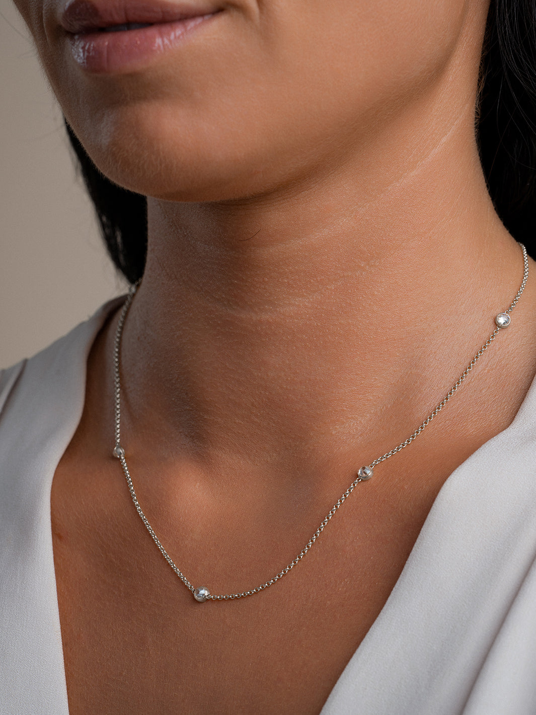 Sparkling Jewels - Ketting: White CZ beads anchor chain - Silver 42cm + 2cm SN-CBS-CZ01, exclusief en kwalitatief hoogwaardig. Ontdek nu!