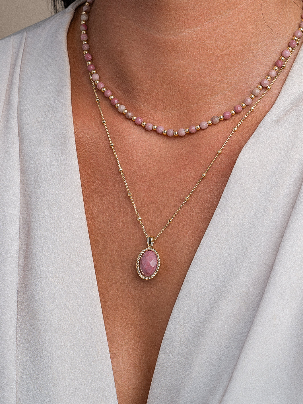 Sparkling Jewels Ketting - Pink Rhodonite NLK03G-G24, exclusief en kwalitatief hoogwaardig. Ontdek nu!