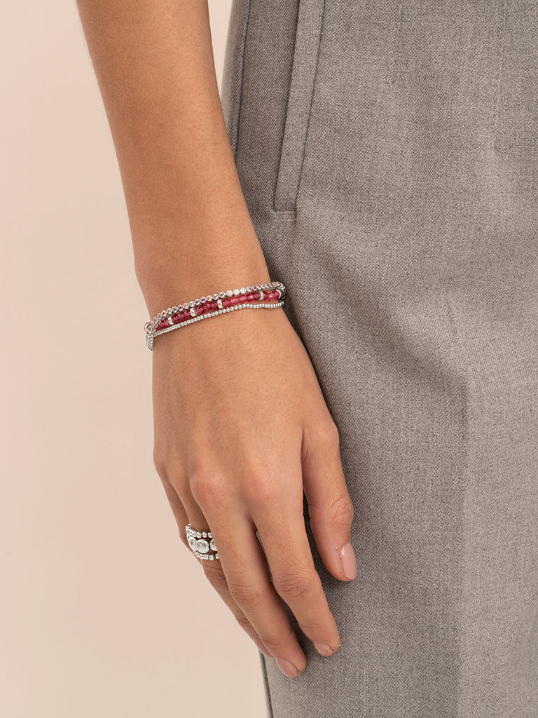Sparkling Jewels armband Fuchsia Quartz Roundel Interstellar - Silver SB-GEM51-MIX-RDL - PansiteNederland.nl