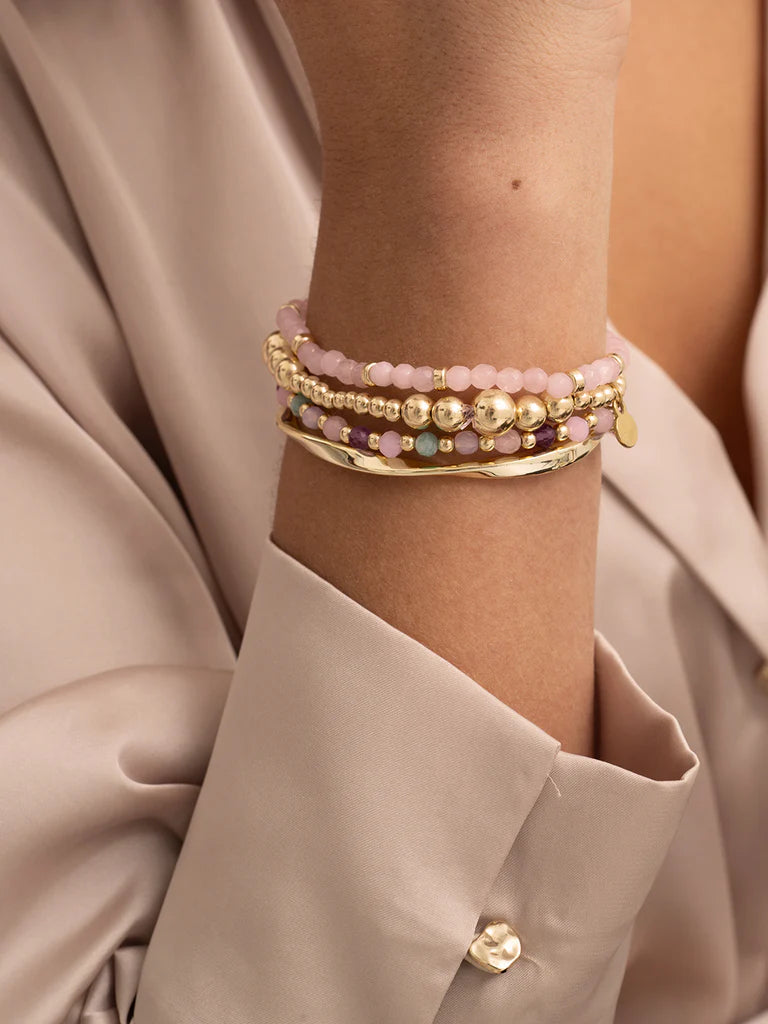 Sparkling Jewels armband Rose Quartz Roundel Interstellar - Gold SBG-GEM13-MIX-RDL - PansiteNederland.nl