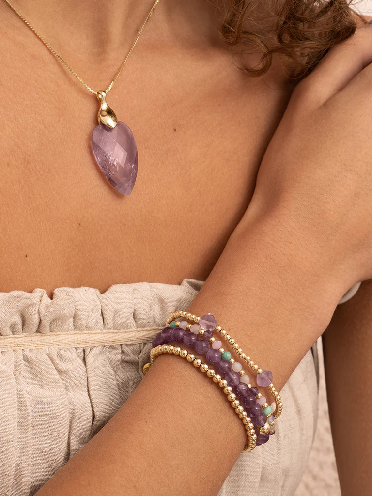 Sparkling Jewels armband Amethyst Cushion Cut Beads - Gold SB-G-3MM-CC-G05 - PansiteNederland.nl