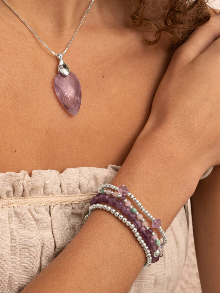 Sparkling Jewels armband Amethyst Cushion Cut Beads - Silver SB-S-3MM-CC-G05 - PansiteNederland.nl