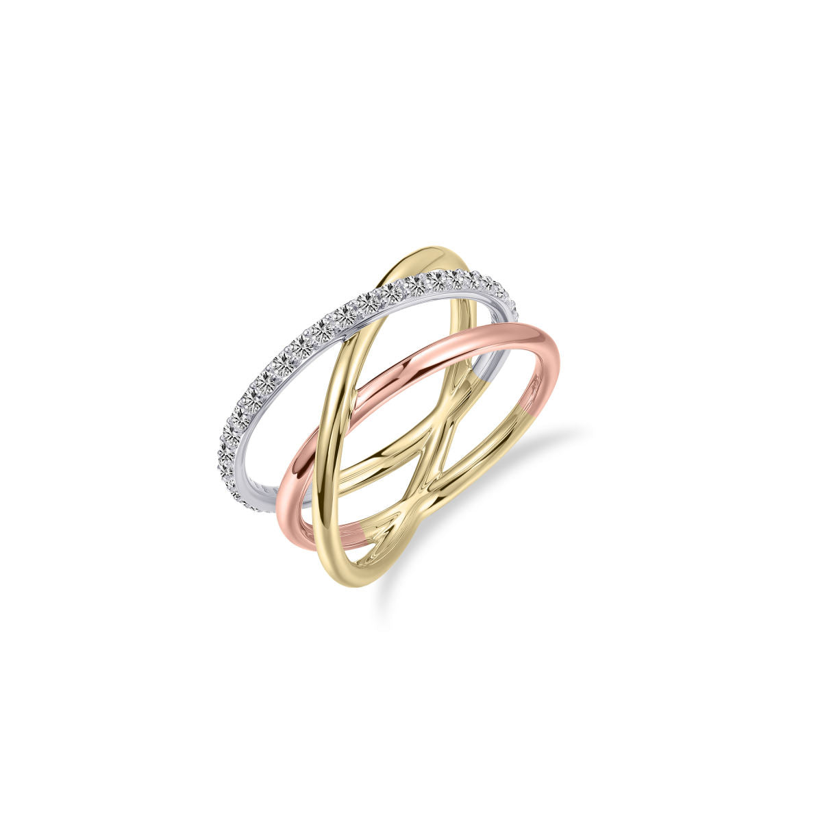 Gisser Ring 14K Tricolor Goud Zirkonia Wit – VTR054