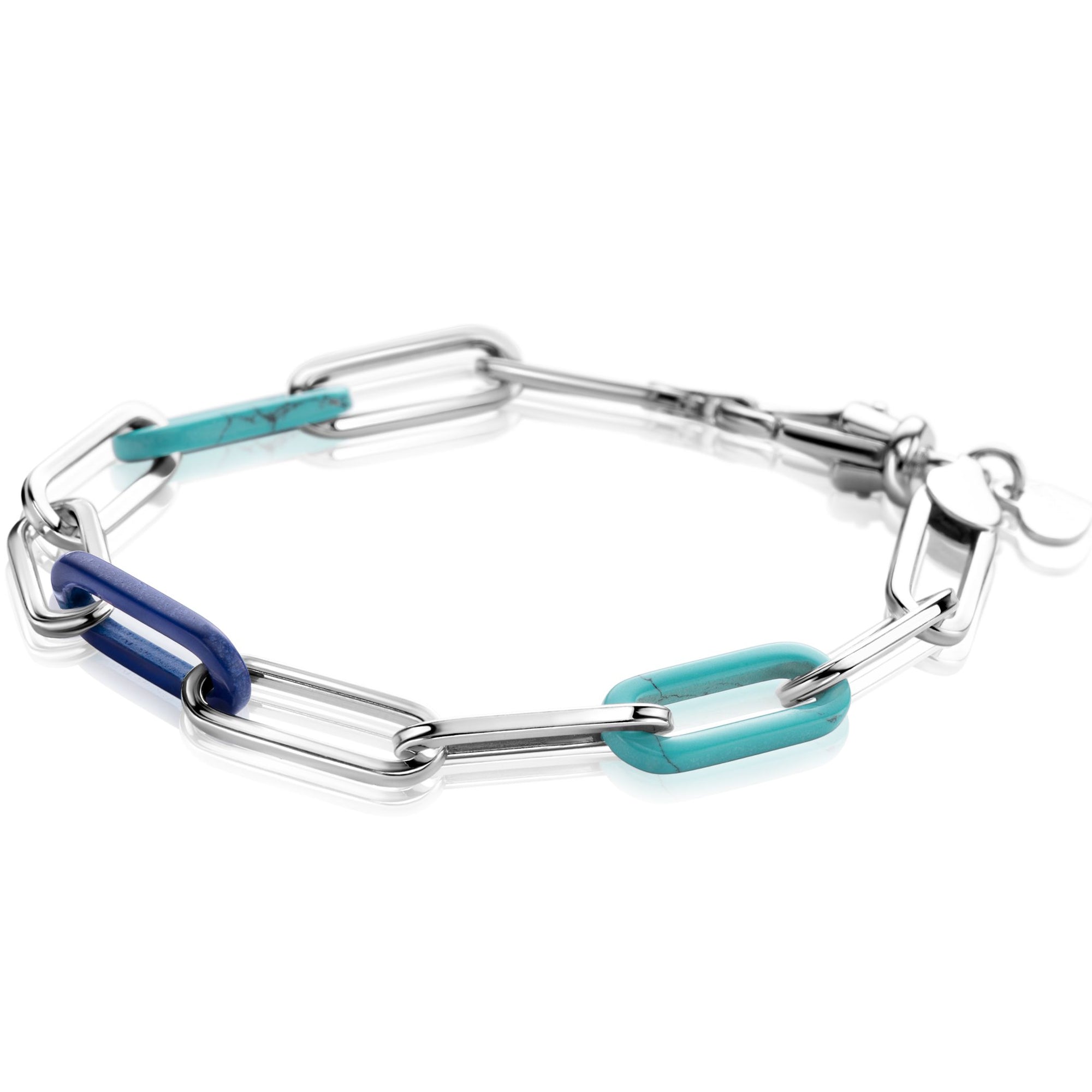 Zinzi Zilveren Armband met Paperclip-Schakels | Turquoise en Lapis 19cm ZIA2456, exclusief en kwalitatief hoogwaardig. Ontdek nu!