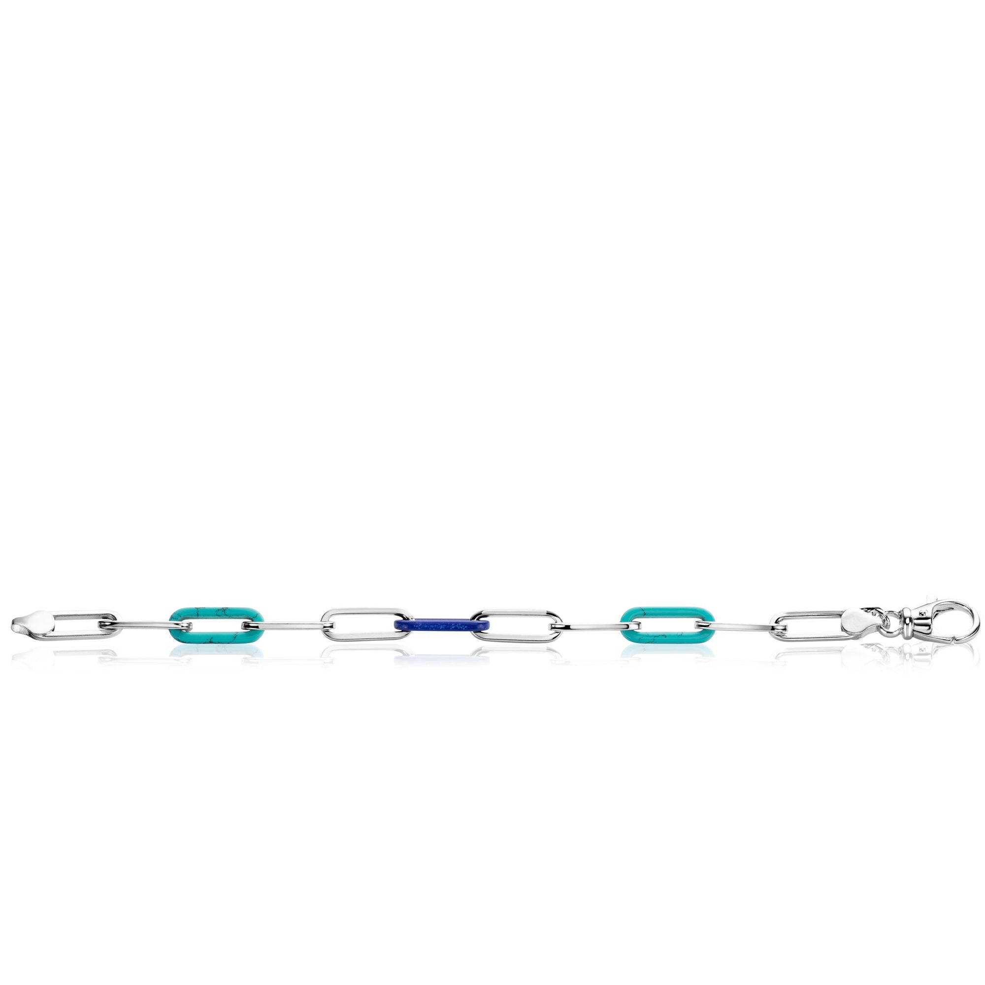 Zinzi Zilveren Armband met Paperclip-Schakels | Turquoise en Lapis 19cm ZIA2456, exclusief en kwalitatief hoogwaardig. Ontdek nu!