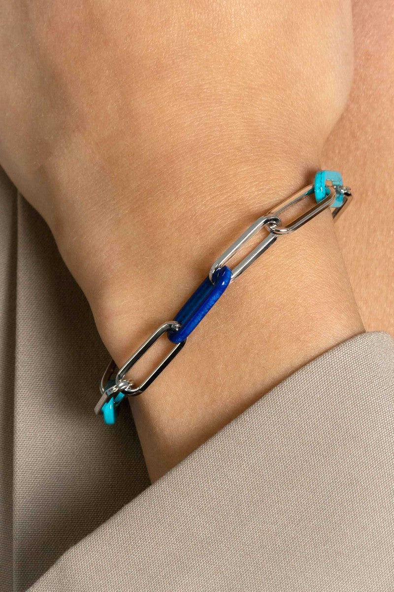 Zinzi Zilveren Armband met Paperclip-Schakels | Turquoise en Lapis 19cm ZIA2456, exclusief en kwalitatief hoogwaardig. Ontdek nu!