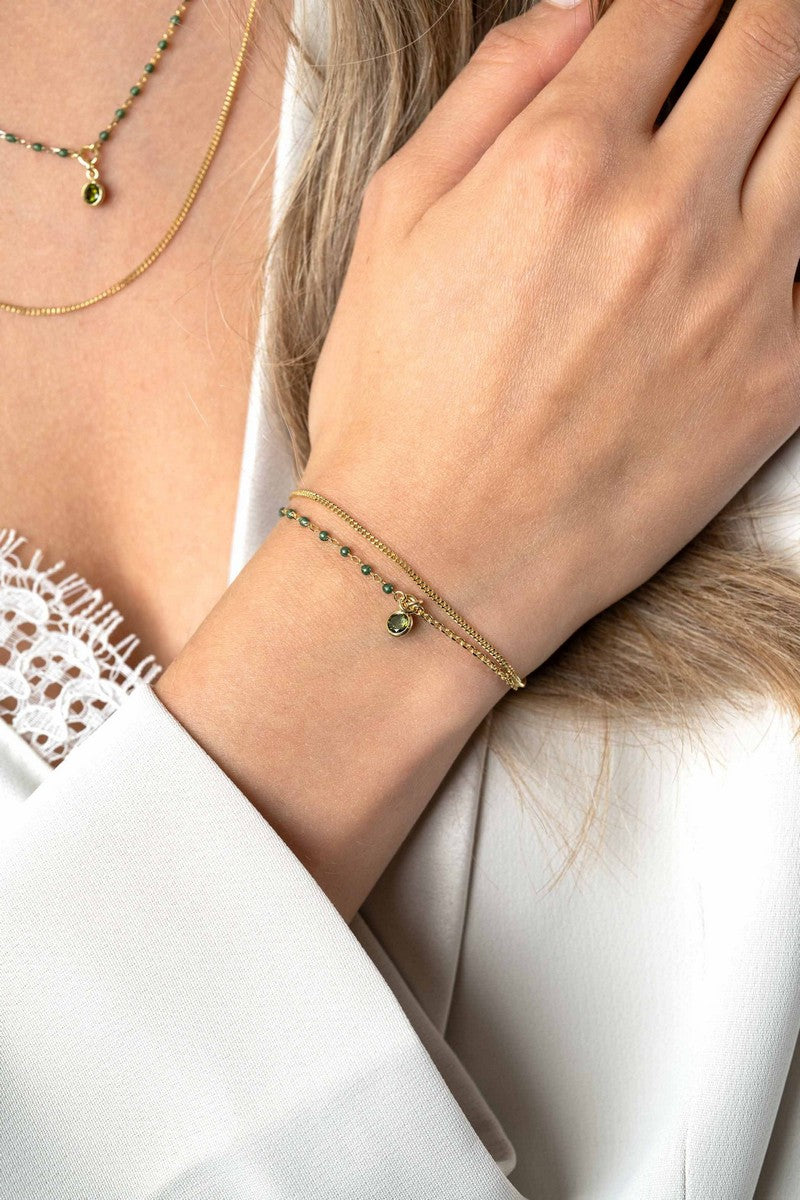 Zinzi Gold Plated 2-in-1 Armband met Groene Emaille Bolletjes en Kleursteen ZIA2528G, exclusief en kwalitatief hoogwaardig. Ontdek nu!