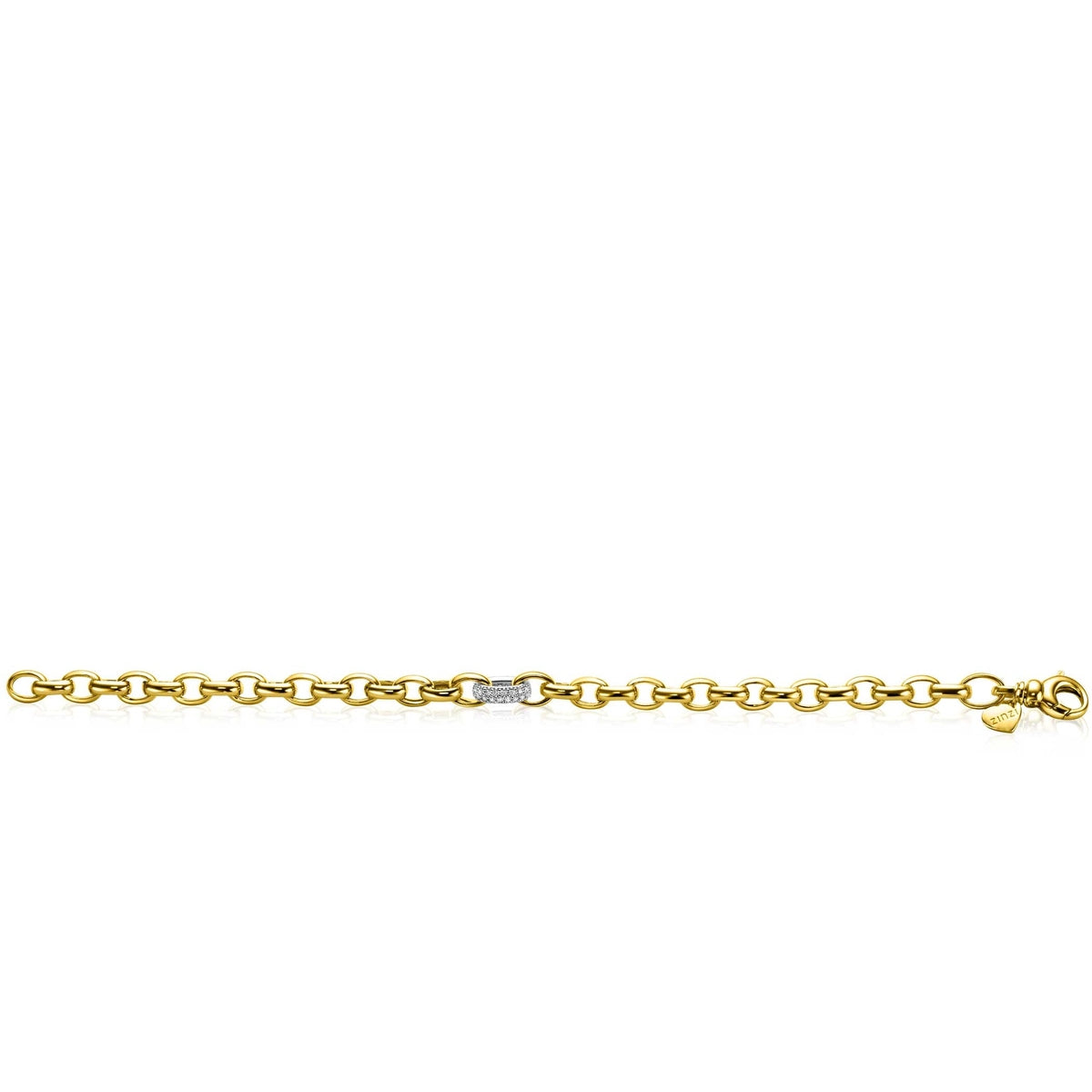 ZINZI gold plated zilveren schakel armband met een ronde schakel bezet met witte zirkonia's 6mm breed 19cm ZIA2664 - PansiteNederland.nl