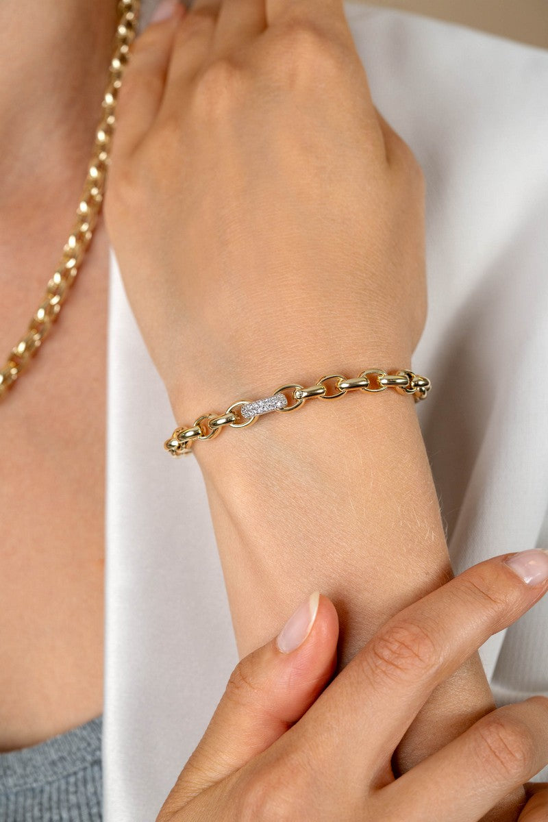 ZINZI gold plated zilveren schakel armband met een ronde schakel bezet met witte zirkonia's 6mm breed 19cm ZIA2664 - PansiteNederland.nl