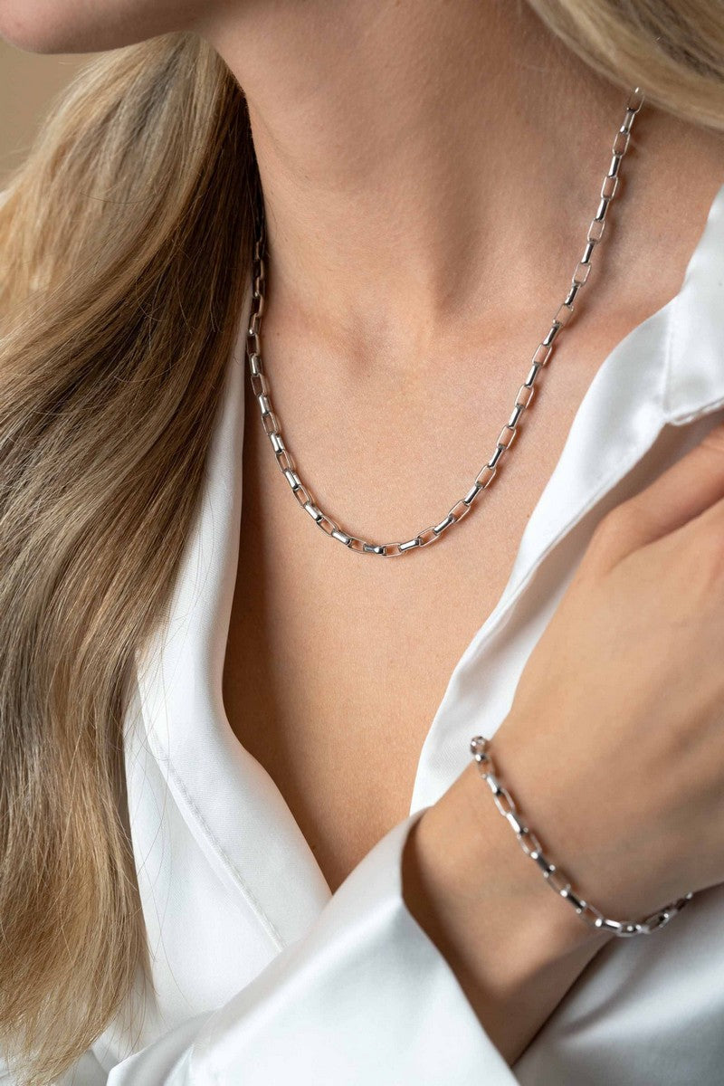 ZINZI zilveren stoere schakelketting 45cm met rechthoekige schakels 3,8mm breed ZIC2514 - PansiteNederland.nl