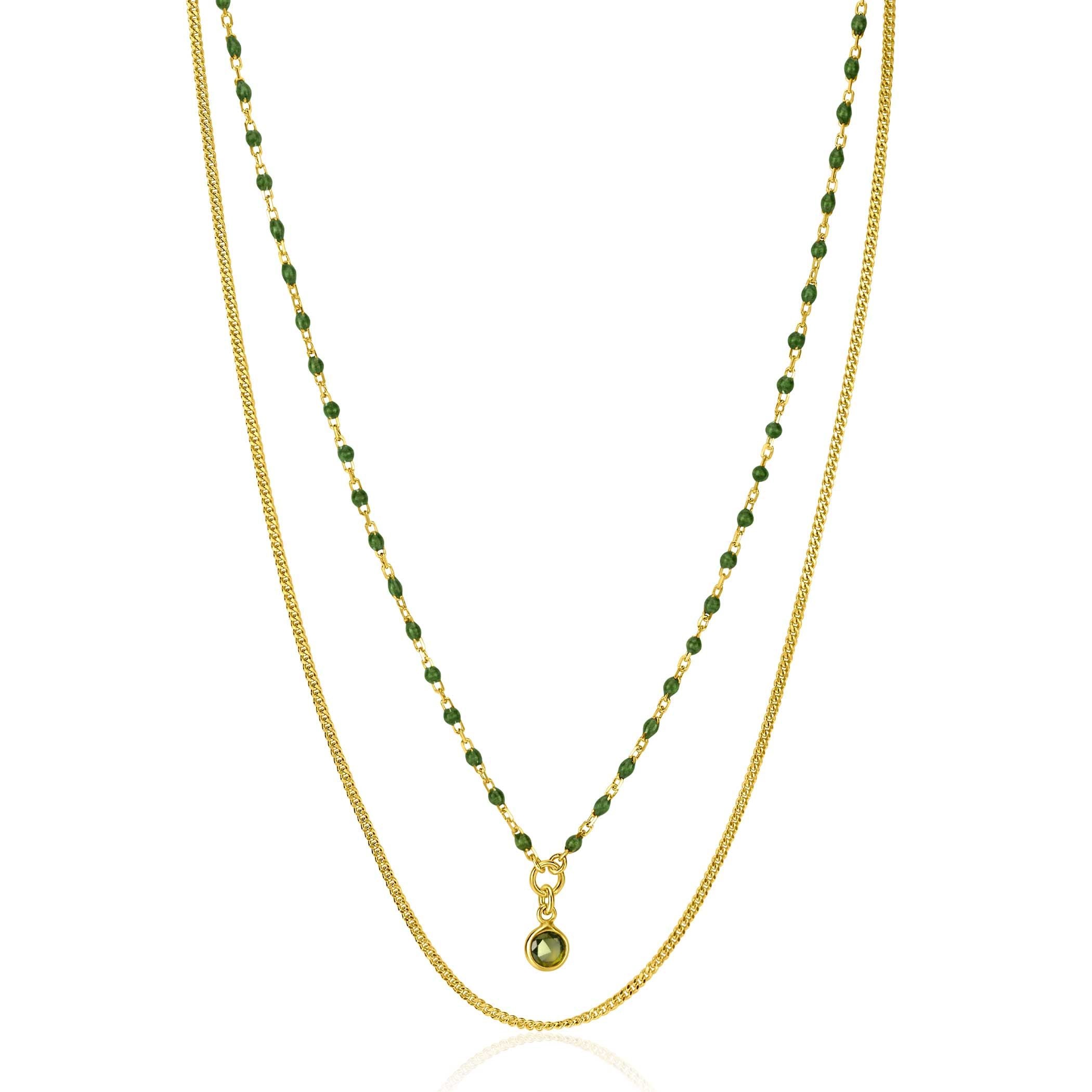 ZINZI Verguld Zilveren Ketting met Groene Kleursteen - ZIC2528G