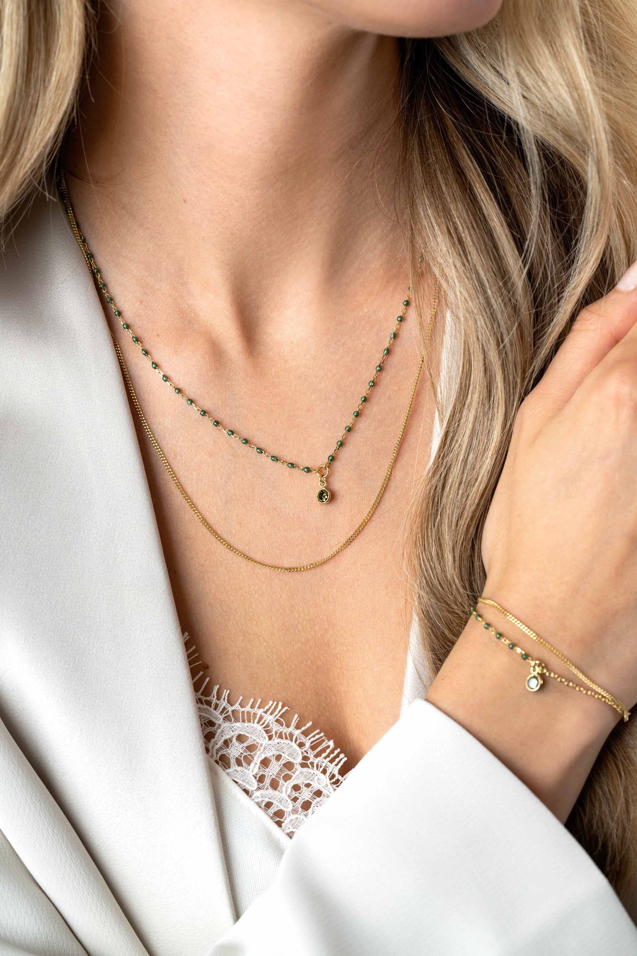 ZINZI Verguld Zilveren Ketting met Groene Kleursteen - ZIC2528G