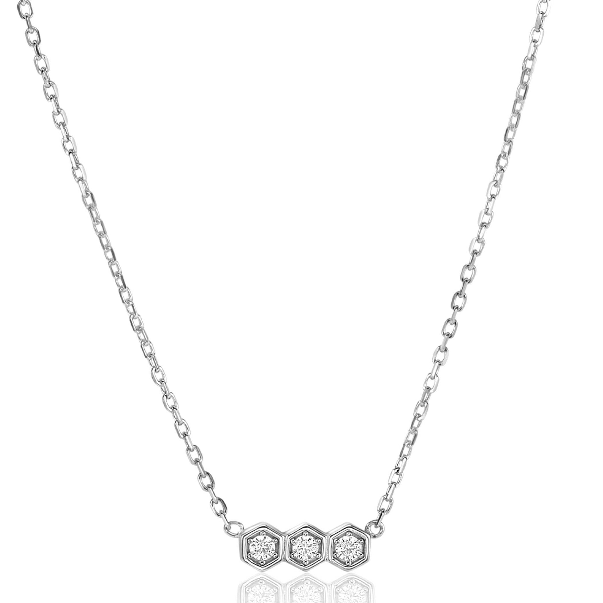 ZINZI zilveren ketting met drie zeshoek-zettingen bezet met witte zirkonia's 42-45cm ZIC2543 - PansiteNederland.nl