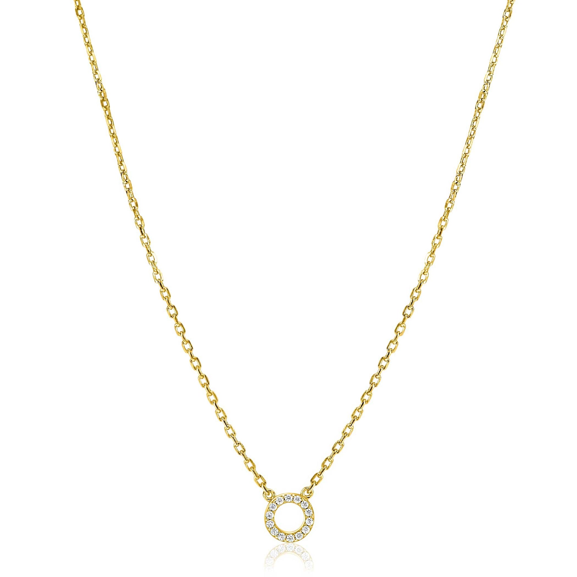 Zinzi Gold Plated Zilveren Ketting met Open Rondje en Witte Zirkonia&#39;s 45cm ZIC2550Y, exclusief en kwalitatief hoogwaardig. Ontdek nu!