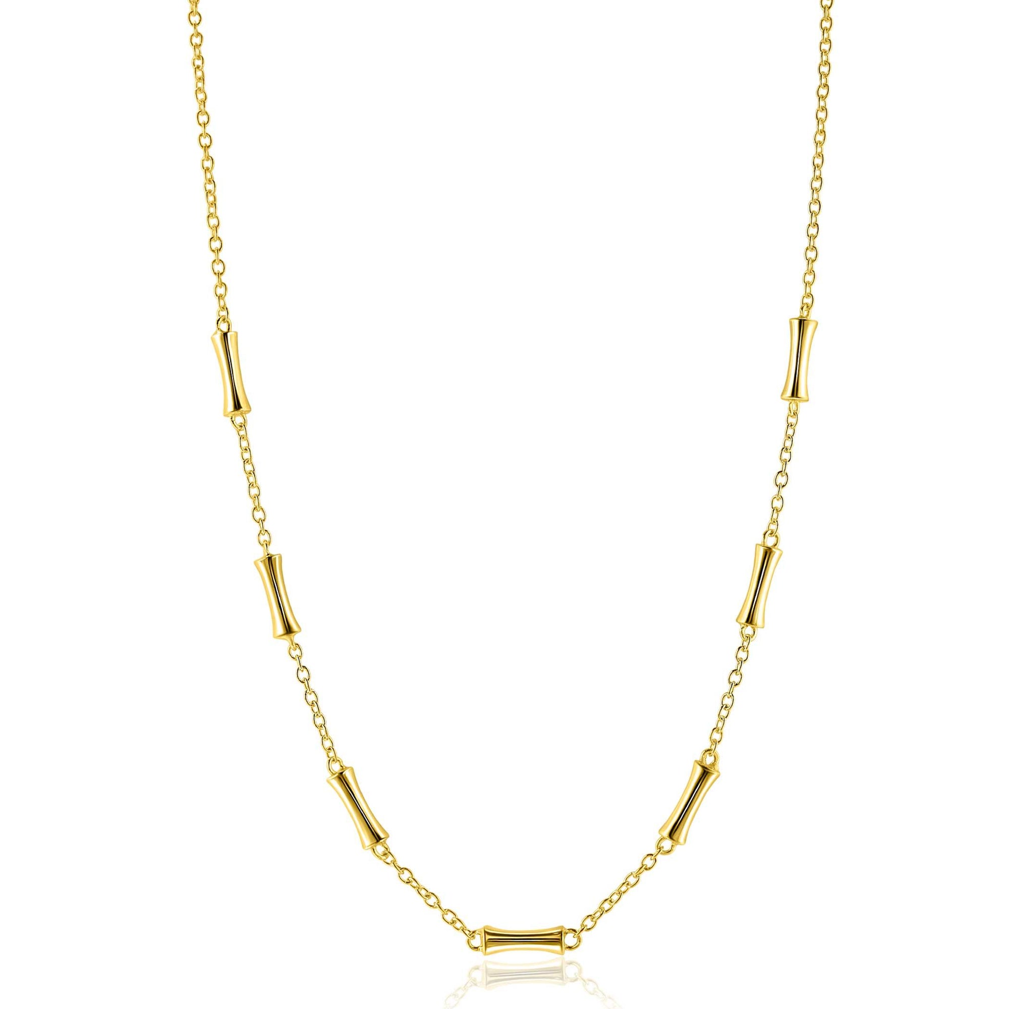 ZINZI gold plated zilveren schakel ketting met zeven gladde bamboe vormen 40-45m ZIC2577G - PansiteNederland.nl