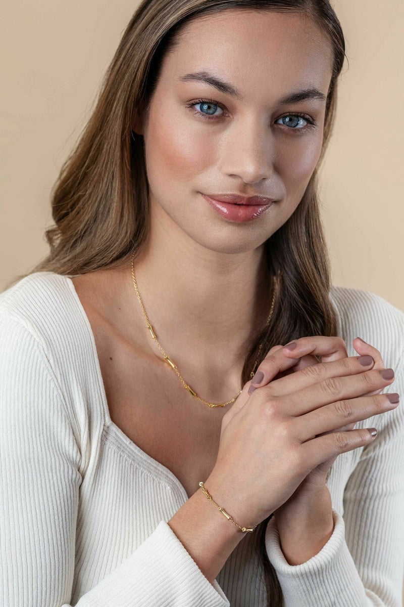 ZINZI gold plated zilveren schakel ketting met zeven gladde bamboe vormen 40-45m ZIC2577G - PansiteNederland.nl