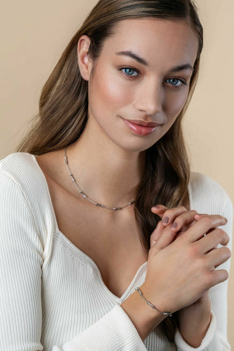 ZINZI zilveren schakel ketting met zeven gladde bamboe vormen 40-45m ZIC2577 - PansiteNederland.nl