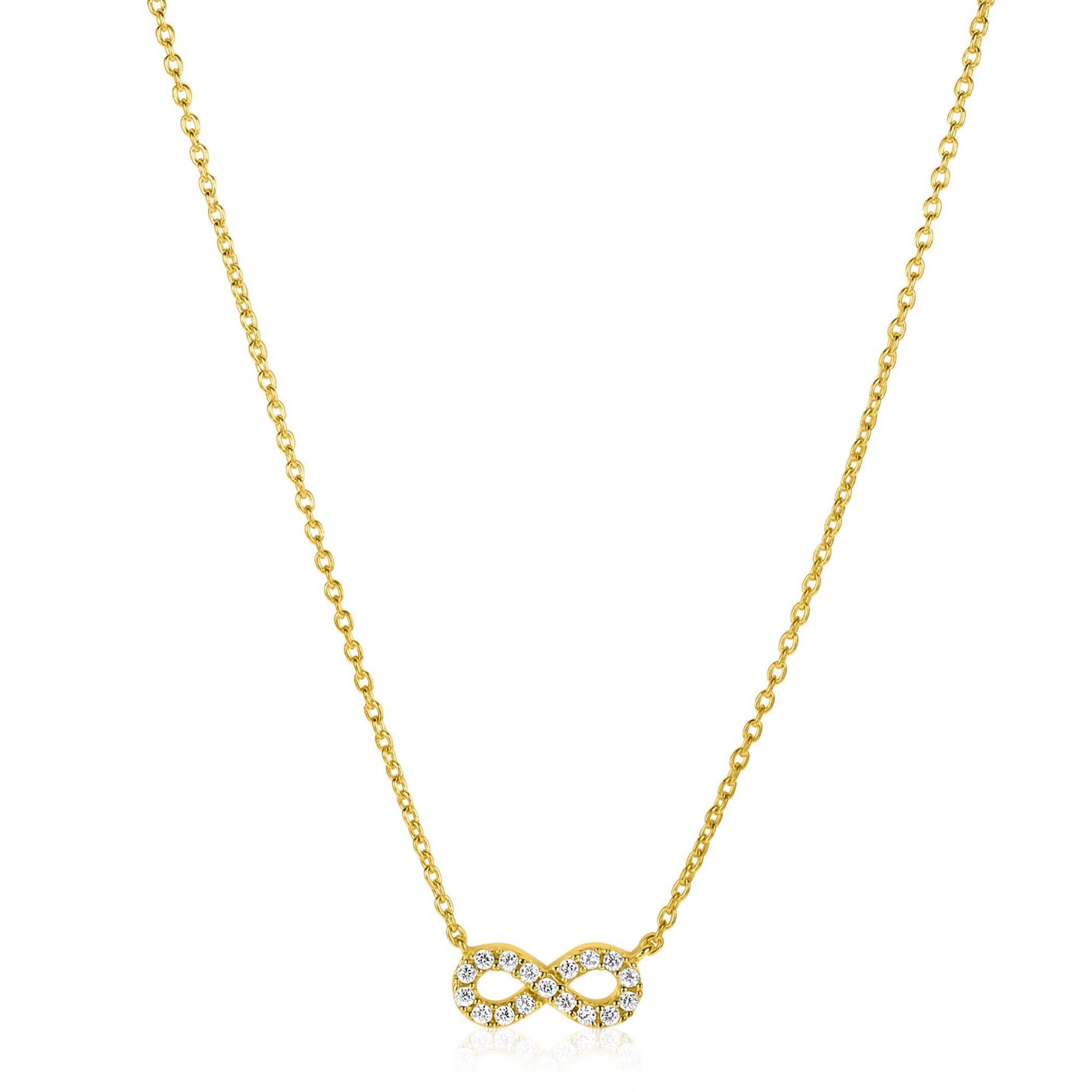 ZINZI gold plated zilveren ketting met Infinity teken, vol bezet met witte zirkonia's 42-45cm ZIC2597Y - PansiteNederland.nl